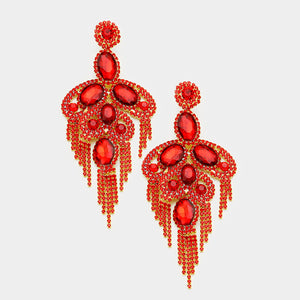 Long Red Crystal and Rhinestone Statement Earrings | 364520