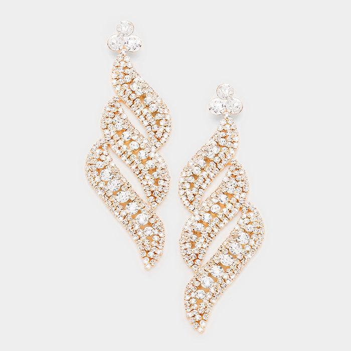 Long Crystal Statement Earrings on Rose Gold | bolts | 398399