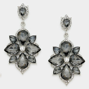 Black Diamond Crystal Flower Teardrop Earrings | 300441