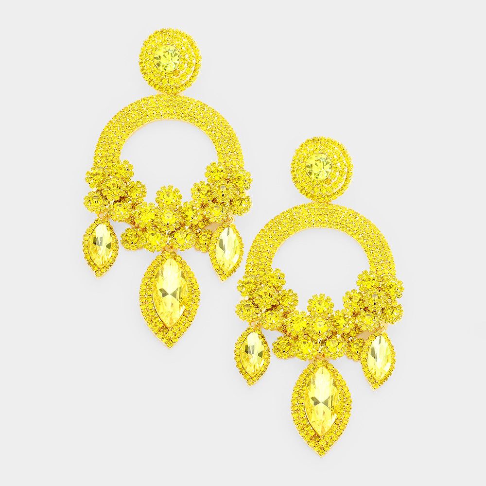 Long Yellow Chandelier Pageant Prom Earrings