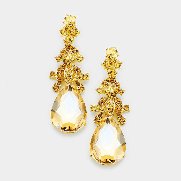 Gold Crystal Teardrop Pageant Earrings | 376266
