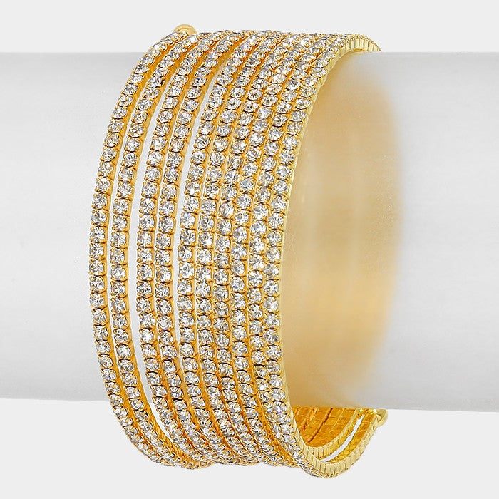 Crystal Rhinestone Coil Adjustable Bracelet on Gold