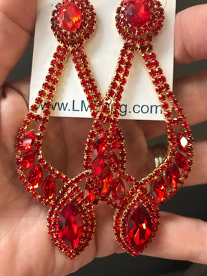 Lightweight Long Red Crystal Chandelier Pageant Earrings | 428400