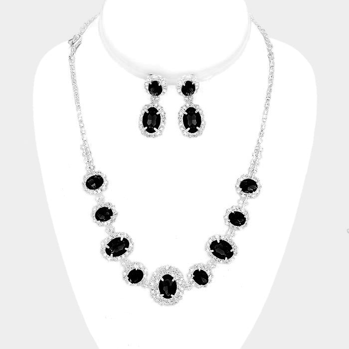 Pave Trim Black Crystal Rhinestone Necklace and Earrings | 347156
