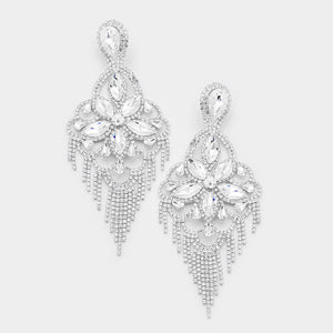 Very Large Light Weight Crystal Flower Fringe Earrings