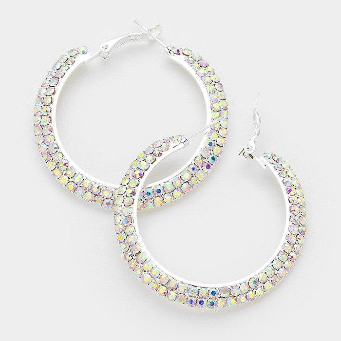 Two Row AB Crystal Hoop Earrings | 2" | 136048