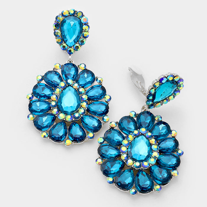 Large Teal Pageant Earrings | Clip On | 287448