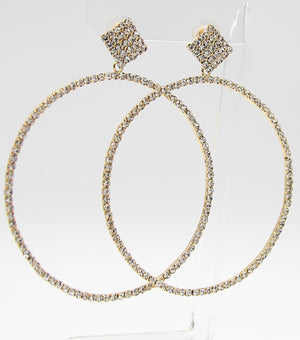Crystal Rhinestone Hoop Earrings on Gold | 3.5" | JC9EERY8911CLRGD