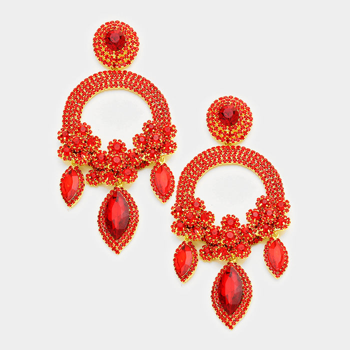 Large Long Elegant Red Chandelier Pageant Prom Earrings | 364528