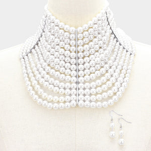 Multi Strand White Pearl Collar Choker Pageant Necklace | 380339