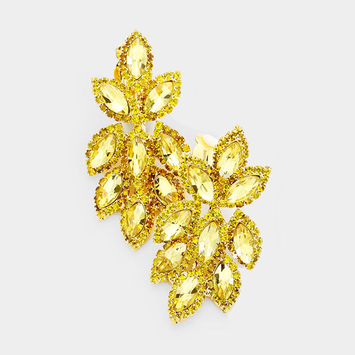 Yellow Crystal Rhinestone Oval Cluster Clip On Earrings | 418311
