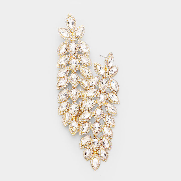 Long Crystal Rhinestone Pageant Earrings on Gold | 412837