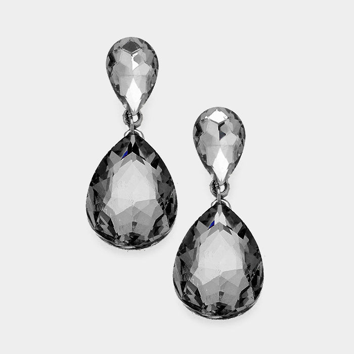 Black Diamond Crystal Double Teardrop Pageant Earrings for Little Girls | 387925