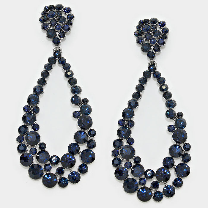 Big Navy Crystal Pageant Hoop Earrings 3.75 L M Bling lmbling