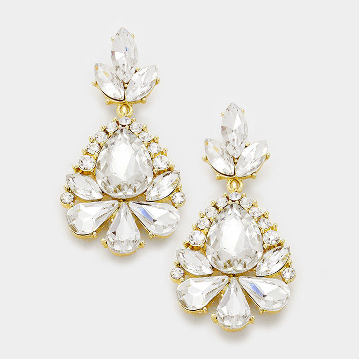 Little Girls Crystal Pageant Earrings on Gold | 346172