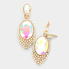 Large Oval AB Crystal Clip On Earrings on Gold | 297132
