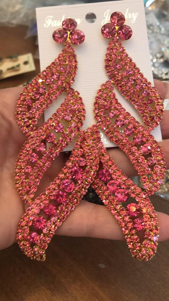 Long Pink Crystal Statement Earrings bolts 397311