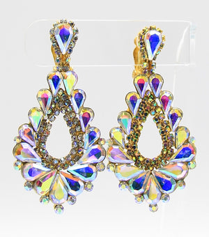 Cut Out AB Crystal Clip On Teardrop  Earrings on Gold | JE5EESE2141ABOGD