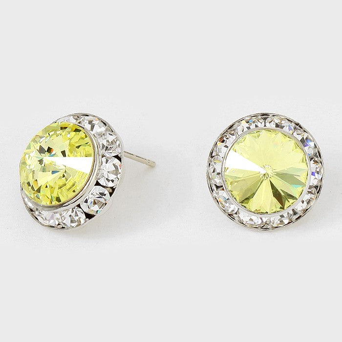 Yellow Austrian Crystal Round Stud Earrings | 5/8" | 114234