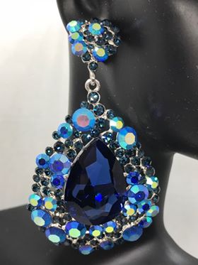 Large Navy Earrings| Chunky Pageant Earrings | H202-7