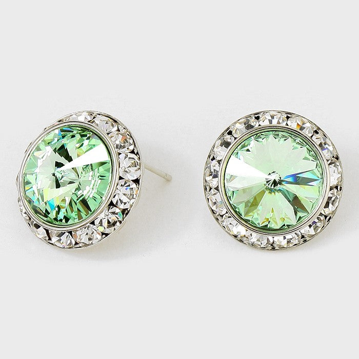 Austrian Light Green Crystal Round Stud Earrings | 7/8" | 122916