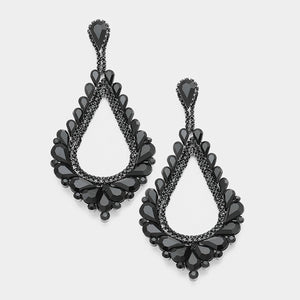 Oversized Cut Out Black Crystal Teardrop Earrings | 368848