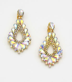 Cut Out AB Crystal Clip On Teardrop  Earrings on Gold | JE5EESE2141ABOGD
