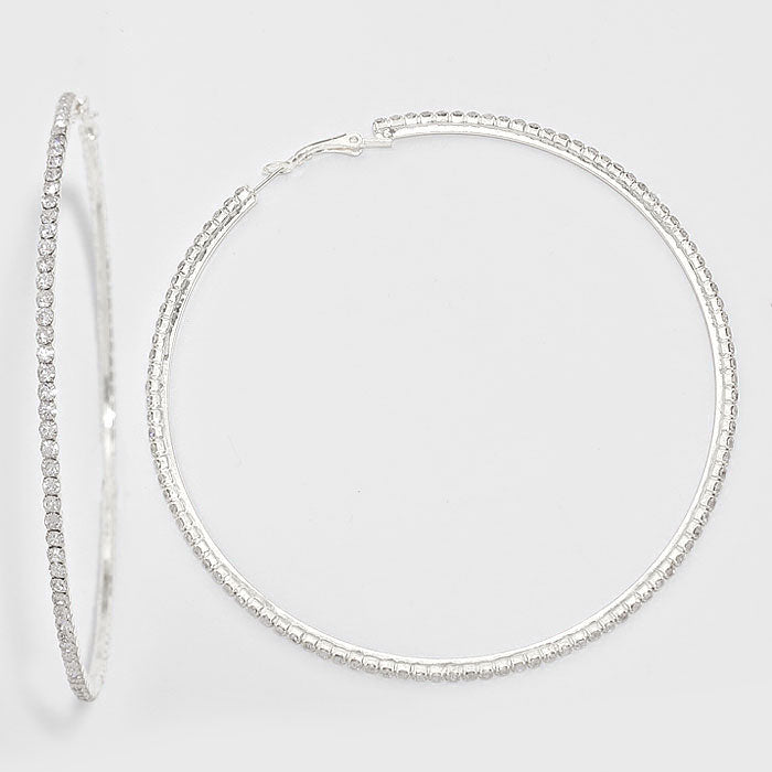 Crystal Rhinestone Hoop Earrings on Silver