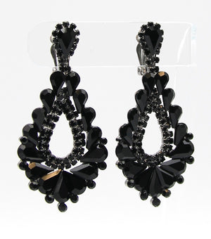 Cut Out Black Crystal Clip On Teardrop Chandelier Earrings | JE5EESE2141BLKHM
