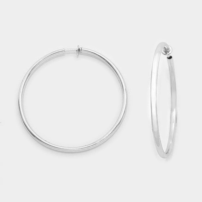 Silver Clip On Hoop Earrings | 1.75" | 246107