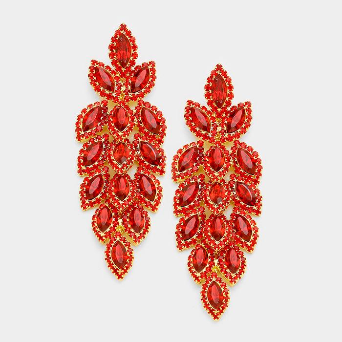 Red Crystal Chandelier Drop Earrings – Long Rhinestone Prom Pageant Jewelry