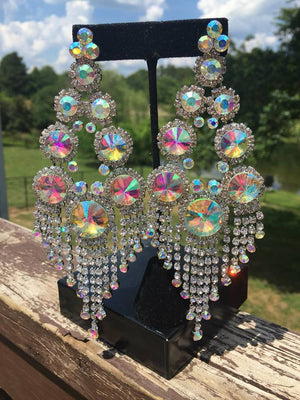 Long AB Chandelier Earrings on Silver | 371721