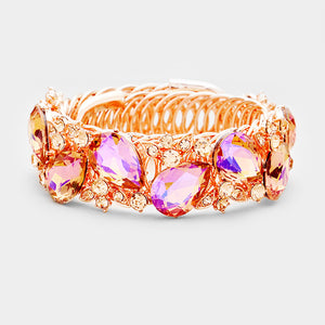 Adjustable Peach and AB Crystal Teardrop Accented Leaf Cuff Bracelet | 397070
