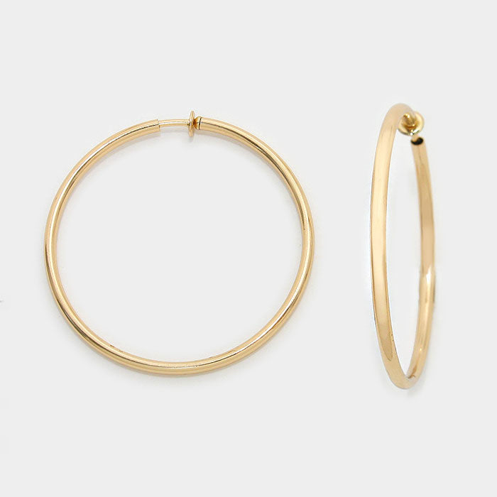 Smooth Gold Clip On Hoop Earrings | 1.75" | 246106