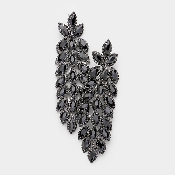 Long Black Crystal Rhinestone Pageant Earrings | 412835