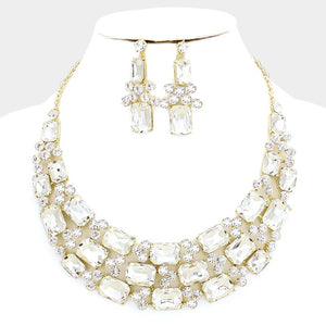 Emerald Cut Crystal Necklace Set on Gold | 323951