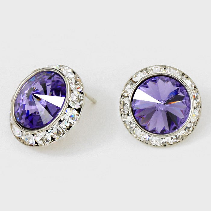 Austrian Purple Crystal Round Stud Earrings | 7/8" | 122933