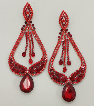 Red and Dark Red Crystal Pageant Earrings on Silver | "Miss America" | 439625