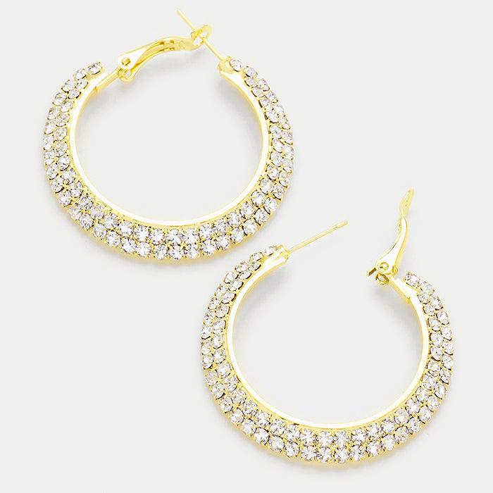 Small Crystal Hoop Earrings on Gold | 1.7" | 145975
