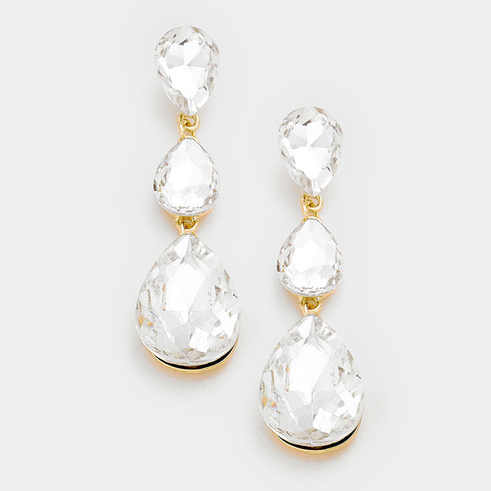 Crystal Triple Teardrop Earrings on Gold | 237741