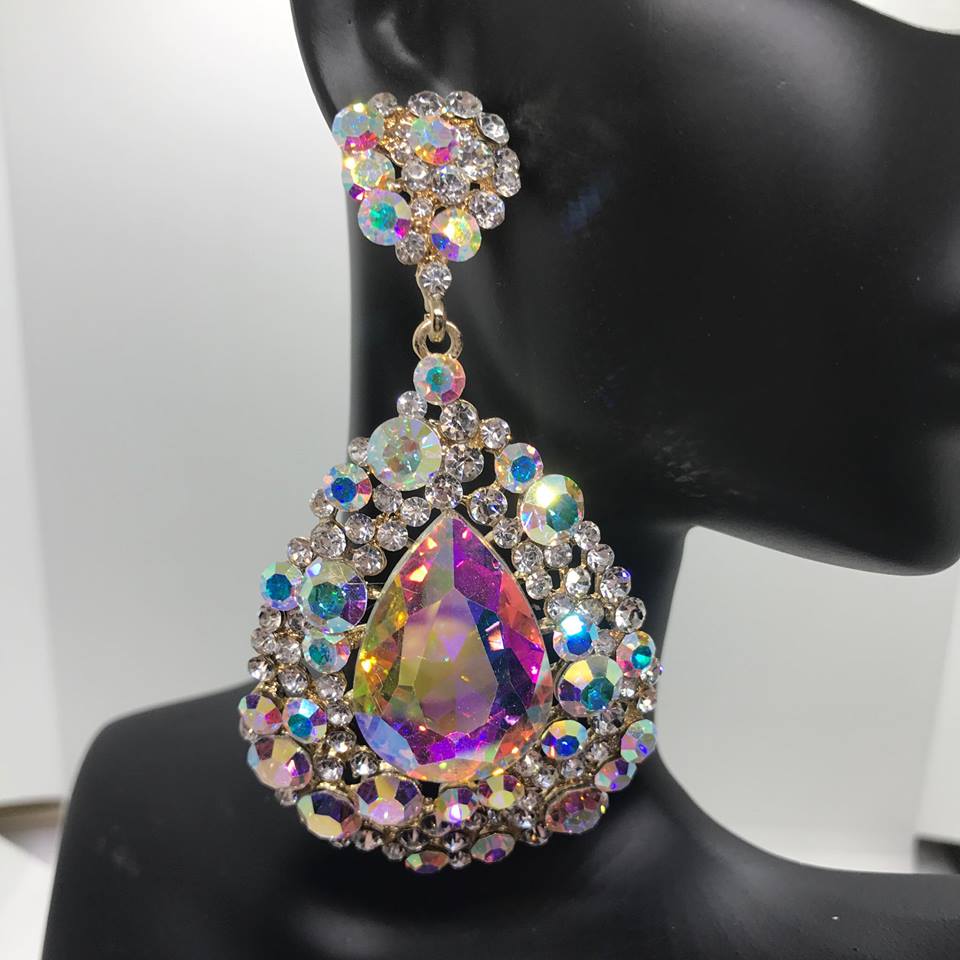 AB Large Earrings on Gold | Chunky Pageant Earrings