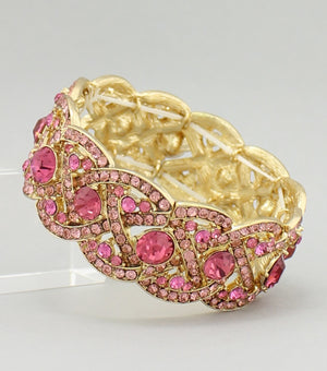 Pink Crystal Stretch Bracelet on Gold | JV1B00279PNKGD