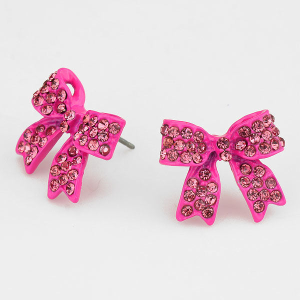 Pink Crystal Rhinestone Bow Stud Earrings | 198063