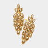 Large Gold Crystal Leaf Clip On Earrings | 395663