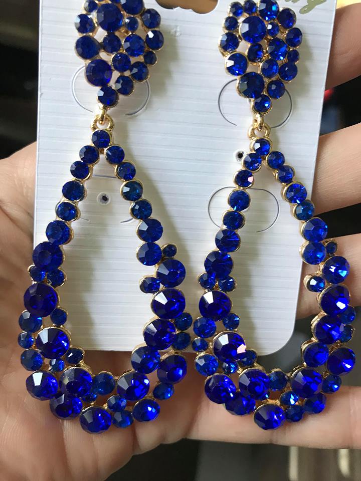 Big Sapphire Crystal Pageant Hoop Earrings on Gold | 3.75 | 394970