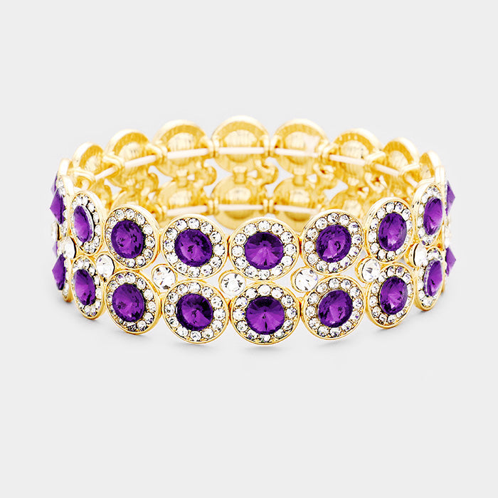 Purple Crystal Round Stone Stretch Bracelet | 385895