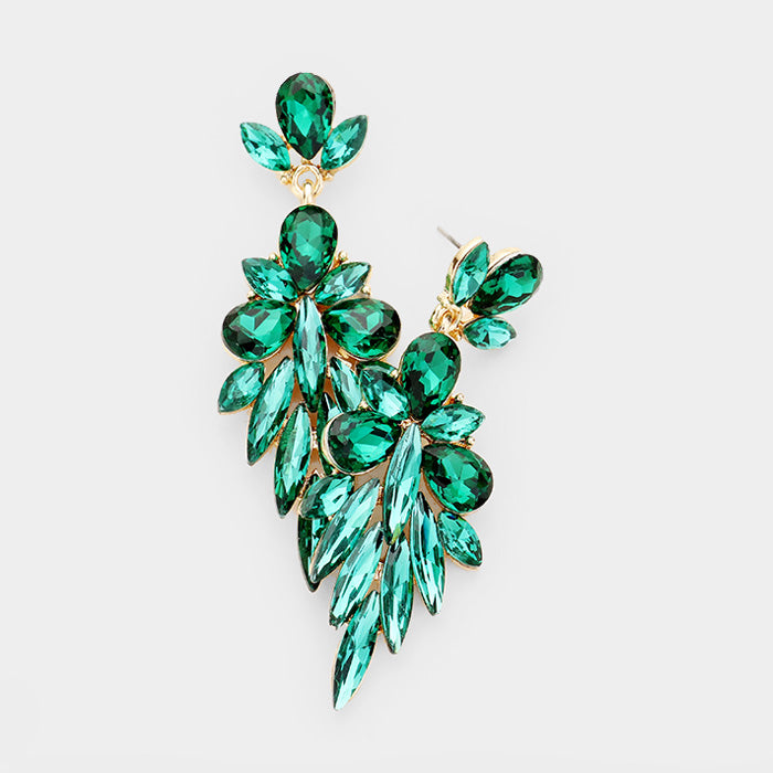 Emerald Crystal Marquise and Teardrop Pageant Prom Earrings | 418157