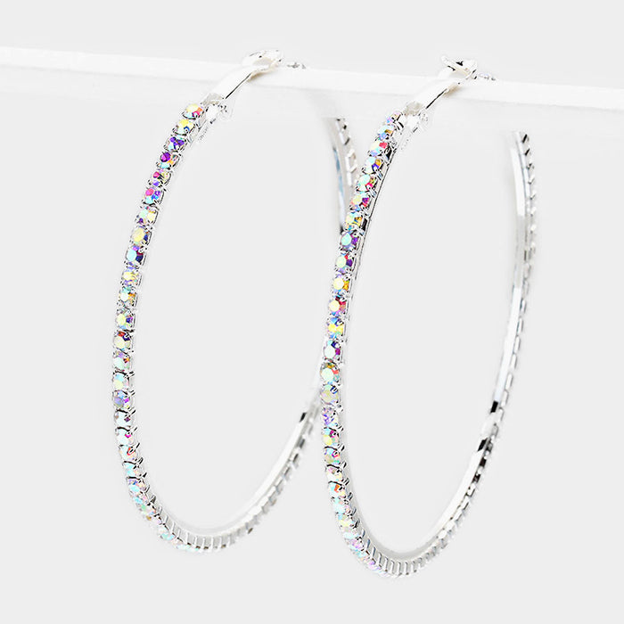 AB Crystal Rhinestone Hoop Earrings | 2.5" | 234446