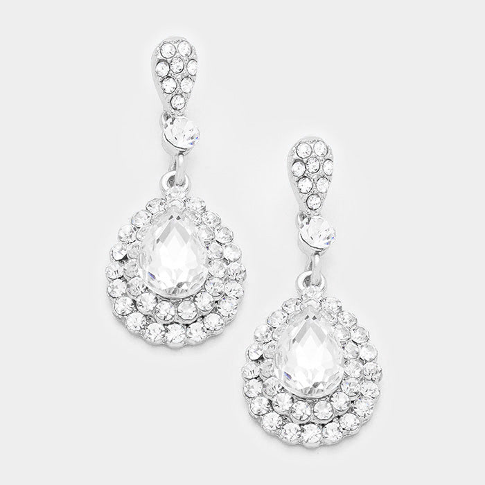 Little Girls Crystal Rhinestone and Teardrop Earrings | 354321