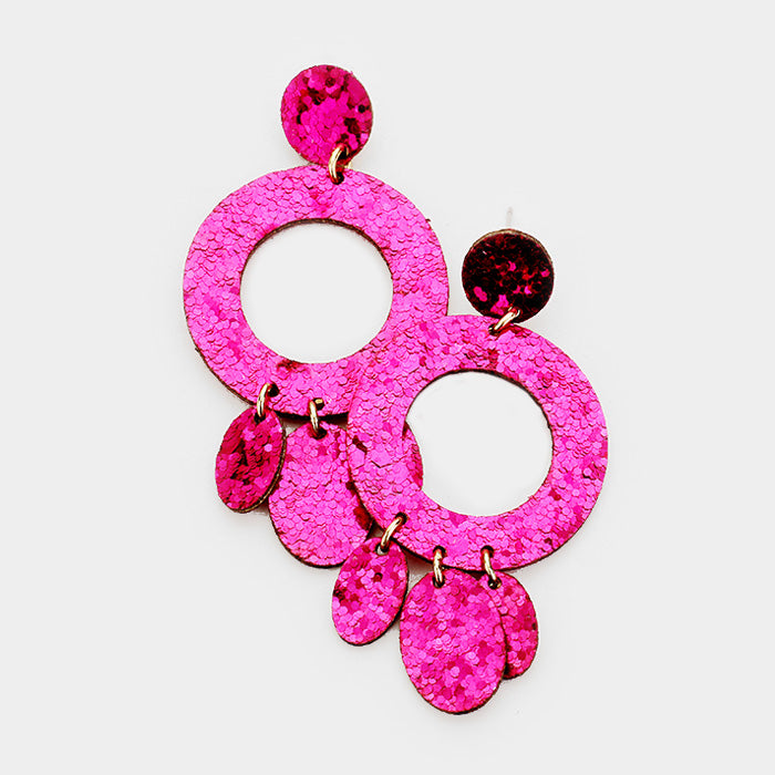 Fuchsia Glitter Hoop Felt Fun Fashion Pageant Earrings